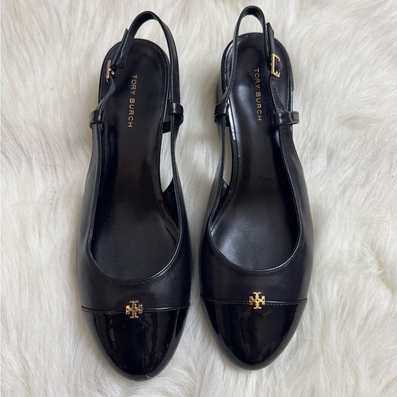 New Tory Burch Cap Toe Slingback Sandals Perfect Black 45 MM - Picture 2 of 7